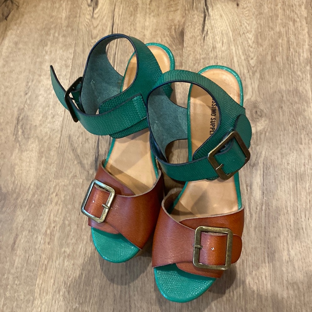 Brown & Green Wedge Sandal